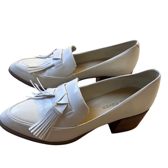 Marc Fisher Phylicia Loafers Womens 6.5 Cream Solid Tassle Chunky Heel Classic - Picture 4 of 11
